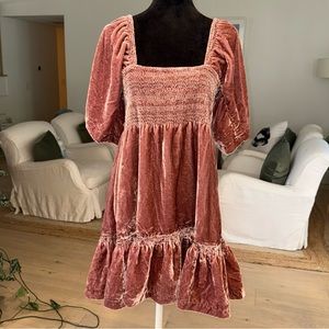 * SOLD* Free People Easy to Love Crushed Velvet Sweetheart Dress With Bow Back